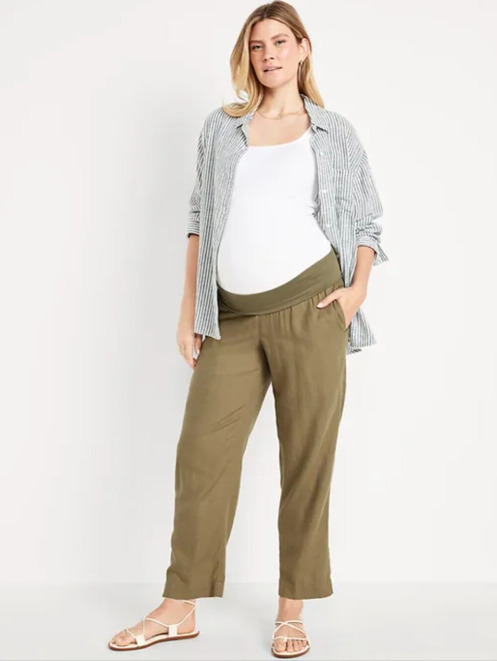 Olive Green Maternity Linen Pants